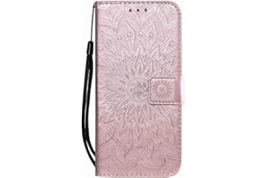 REEVERMAP Samsung Galaxy A04S Case Leather Phone Cover for Samsung Galaxy A04S Flip Wallet, Shockproof Premium Magnetic Closure Embossed Mandala Bumper with Kickstand, Rose Gold