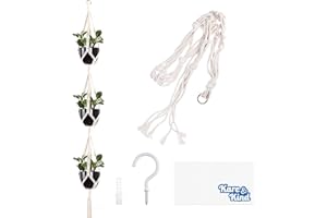 Kare & Kind 3-Tier Macrame Plant Hanger - Includes a Hook, Expansion Bolt, Cleaning Cloth - 3 Pot Display - Cotton Rope Material- for Flower Pots and Hanging Plants - Indoor and Outdoor Use