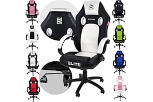‎ELITE ELITE Gaming Stuhl MG100 Exodus | Ergonomischer Bürostuhl - Schreibtischstuhl - Chefsessel - Sessel - Racing Gaming Stuhl - Gamingstuhl - Drehstuhl - Chair - Kunstleder Sportsitz (Schwarz/Weiß)