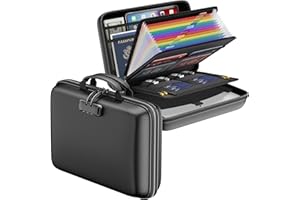 DocSafe Fireproof File Organiser with Lock,Hard Case Document Box,13 Pocket Expanding File Folder,Portable Waterproof Document Organiser,Home Office Filing Folder for A4 Documents,Bill,Receipt