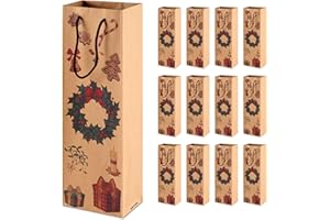 Siumir Natale Sacchetti Regalo 12 PCS Bottiglia di Vino Carta Kraft Borsa per Bottiglie di Vino