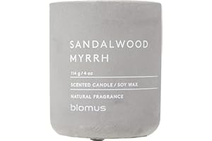 Blomus -FRAGA- Duftkerze S aus Sojawachs, Microchip, hochwertiger Raumduft, charakteristische Beton-Optik, Duft SANDALWOOD MYRRH, 24 h Brenndauer (H / B / T: 8 x 6,5 x 6,5 cm, Micro Chip, 65652)