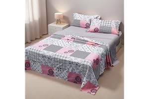 Etrexonline Juego de Sábanas 4 Piezas Cama 150 cm - Microfibra Ultra Suave Incluye 1 Bajera Ajustable 150x200+28 cm, 1 Encimera 230x270 cm, y 2 Fundas de Almohada 50x90 cm - Color Rosa Cuadrado
