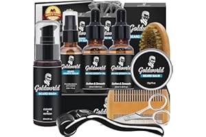 GOLDWORLD Beard Growth Grooming Care Kit for Men w/Derma Roller Hair Growth,Fathers Gifts Day Set for Dad Him Stocking Fillers Mens Boyfriend Husband w/Beard Oil,Beard Wash/Shampoo,Balm/Wax Comb Brush