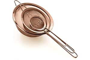 Proto Future Passoire Lot, Jeus de Tamis - 304 Acier Inoxydable et Mailles Fines - 8.5/14/20cm - Qualité Professionnelle - Passoires de Cuisine Haut de Gamme (Cuivre)