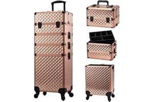 KETALIRIA Groß Make Up Koffer Kosmetikkoffer Trolley 4 in 1 Kosmetik Trolley Schminkkoffer mit Rollen Nagelkoffer Friseurkoffer Beauty Case Nagedesign Koffer Werkzugkoffer Multikoffer, Rosegold
