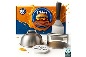 VERADGROUP® Smash Burger Kit Completo | Prensa Hamburguesas | Cúpula y Espátula Acero Inoxidable 304 | Burger Smasher Profesional para Cocina | Incluye 100 Recetas y Regalo