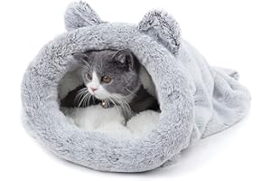 PAWZ Road Gato Bolsa de Dormir Lana Suave Lavable Caliente Camas para Gatos Saco Snuggle Manta Estera para Gatito Perrito Gris Plateado