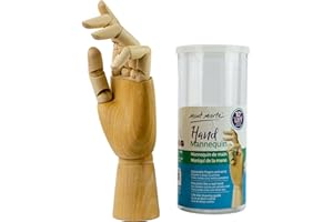Mont Marte Maniqui Mano - Mano Modelo Madera - Mano Izquierda - 25,4 cm - Mannequin flexible, ideal como modelo para Dibujar - Perfecto Auxiliar de Dibujo para Principiantes, Profesionales y Artistas