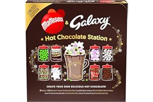 BELLA & CO. Maltesers & Galaxy Hot Chocolate Station Geschenksets | Heiße Schokoladensäckchen Bulk | Erstellen Sie Ihr eigenes Heißschokoladen-Erlebnis mit 6 Belägen von Mini Marshmallow & Streuseln |
