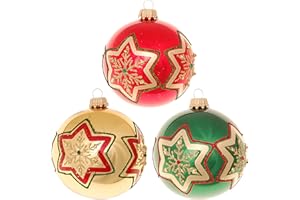 Krebs Glas Lauscha Decoración navideña de cristal, bolas de Navidad, diseño: estrella, 3 unidades, tamaño: 8 cm aprox
