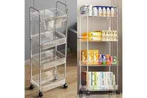 FGXY Carro De Almacenamiento De 4 Niveles, Carrito con Ruedas, Carro De Cocina, Cesta De Malla con Asas Ergonómicas, Ahorro De Espacio, para Baño, Cocina, Sala De Estar, Oficina (90 * 31 * 20cm) (4)