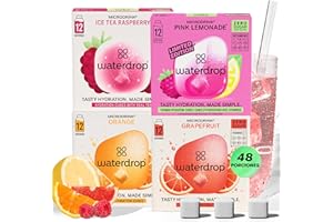 WATERDROP MICRODRINK waterdrop® Microdrink Mix, 48 Pastillas Saborizantes Para Agua, Bebidas Mix 4 Sabores Afrutados Sin Azúcar, baja en calorías y con vitaminas, Bebida Instantánea, Polvo de Hidratación, Para Botella