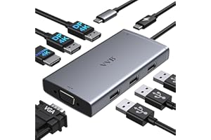 VVB Station d'accueil USB C 2 Displayport,HUB USB C Docking Station 8 en 1 vers Dual DP et HDMI,100W PD,VGA,3USB 2.0, Dock USB C Station d'accueil Quadruple Affichage pour MacBook Dell XPS HP