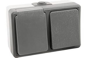 MC POWER - natynkowa puszka kombi do wilgotnych pomieszczeń | Secure | przełącznik i gniazdko, poziomo, szara, IP44