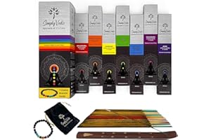 Simply Vedic 7 Chakra Incense Stick Premium Agarbatti with 7 Chakra Evil Eye Lava Stone Bracelet for Meditation, Yoga, Reiki, Healing (20 Sticks Pack X 7 Variants)