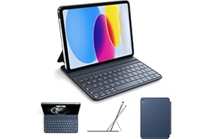 ‎HOU HOU Slim Bluetooth Tastatur Hülle für iPad 11. Gen 2025 (A16) & 10. Gen 2022 – Tastatur per iPad Aufladbar, Recycelbares Kunstleder, Lange Laufzeit, Ergonomischer Winkel, QWERTZ, Blau