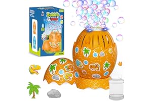 Panamalar Máquina de Burbujas de Huevo Dinosaurio, Máquina Automática de Pompas de Jabón para Niños 10000+ Burbujas/Min con 13 Agujeros/Luces/Solución para Regalo Fiesta Al Aire Libre Verano-Naranja