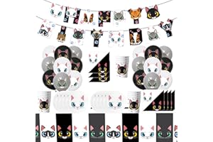 RZDQZY Decorazione Compleanno Gatto Decoraciones di Compleanno Cat Palloncini Feste Gatto Palloncino Festa Pet Cat Banner Compleanno Gatto Stoviglie Feste Gatto Stoviglie Festa Gatto Set Stoviglie Festa