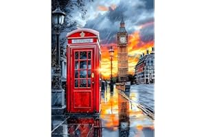 KEYIFA London Street Paint by Numbers for Adults, Painting by Number Canvas Kits with Acrylic Paint Brushes, DIY City Craft Oil Painting Art Kits for Adults, Home Wall Decor 30x40cm