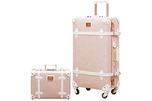 urecity Vintage Luggage Set 2 Pieces, Retro Women Cute Suitcase with 12inch Train Case Organizer (Elegant Pink, S(12")+M(20"))