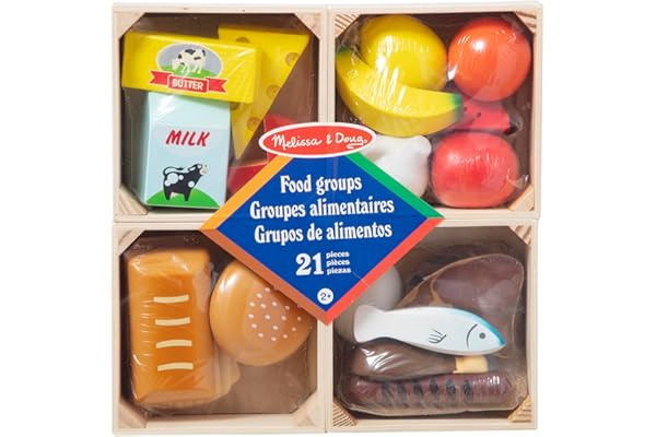 Melissa & Doug - Aliments en Bois 21 Pièces - Jouet Montessori - Jeu Imitation - Jouet en Bois - Jeu D'Activité, De Développement Et d'apprentissage - Cadeau Enfant 3 Ans Et +