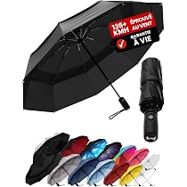 Parapluie Pliant Cilnos Automatique - Double Auvent Anti-Vent, Bandes Réfléchissantes, Compact 30,5 Cm - Revêtement Téflon