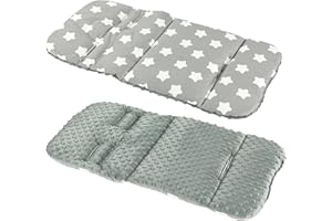 TIRRITO Reversible Cotton & dimple Fleece Pram Insert, Liner Covers 5pt Universal (LG Stars/Grey Fleece)
