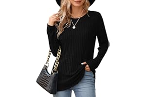 WNEEDU Jumpers Women's Long Sleeve Tops Round Neck Casual Shirts Soft Lightweight Tunic Sweatshirt