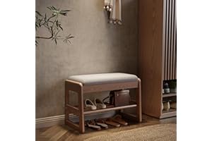 AQIMUELE Small Shoe Bench with Cushion, Shoe Bench Storage with Seat, Wooden Shoe Rack 2-Tier, Hidden Flip-Top Seat, for Hallway, Entryway, Living Room, Bedroom, 30 x 60 x 40 cm (Walnut)