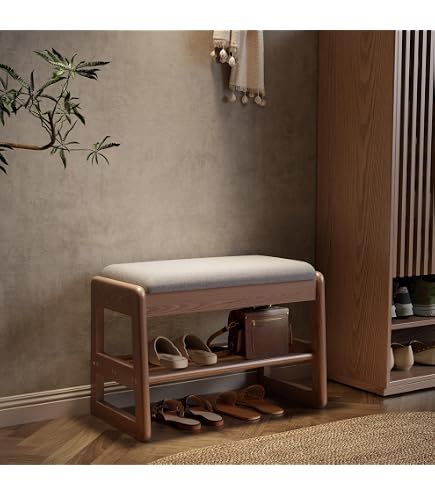 Aibiju Entryway Shoe Bench With Storage - Flip-Top Seat, 2-Tier Shoe Rack, Cherry Wood Color - View #13
