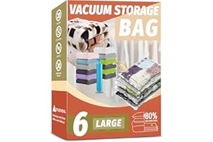 IMENSE Vacuum Storage Bags, Space Saver Bags, Vacuum Sealer Bags for Comforters and Blankets, Compression Storage Bags for Clothes Storage, Hand Pump Included (6 Large)