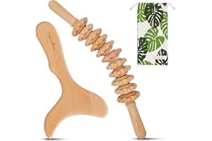 Thermikoa Maderoterapia Kit legno con Rullo Massaggio Cellulite Curvo e Tavola Modellante per Drenaggio e Mobilitazione Delle Tossine, Massaggiatore Legno Anticellulite Gambe.