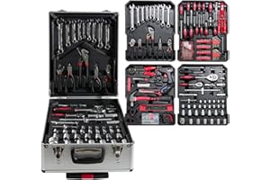 MI KO MI KA Maletín de Herramientas Profesional 1699 Piezas - Carro con Asa Telescópica y Ruedas, Caja Completa Multinivel para Taller Mecánico y Bricolaje, Organización Superior - Negro