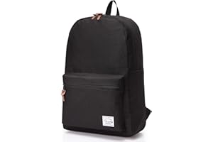 VASCHY School Bag, Casual Lightweight Black Backpack for School 15.6 Inch Laptop Rucksack for Women Men Water Resistant Daypack for College, Work, Travel with Bottle Pockets