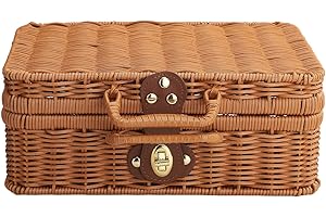 JOROBURO Retro Plastic Wicker Suitcase & Handwoven Willow Bins with Handles, Rustic Wicker Basket (#2)