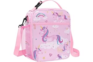 Clastyle Unicorn Insulated Lunch Bag Large Thermal Cooler Bag for Girl Picnic Lunch Box Tote, Pink Rainbow Cloud