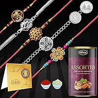 DeoDap Multicolor Unique Bracelet / Rakhi for Brother, Bhaiya, Bhabhi (K5_NC16_CRM) & Rakhi Rituals Combo, Rakhi with…
