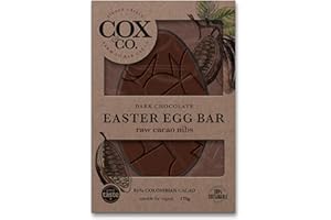 COX & CO Cox&Co - Large Cacao Nibs Single Origin 85% Dark Chocolate Easter Egg Bar 140g - Easter Gift For Adults - Naturally Sourced Raw Cacao Nibs - Suitable For Vegans