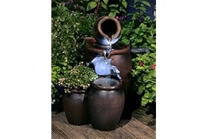 Primrose 50cm Earthenware Honey Pot 3 Tier Outdoor Water Feature with Planter & LED Lights