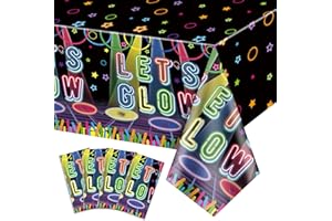 QUERICKY 4 Pack Let's Glow Party Tablecloths, 220x130cm Glow Table Covers Let's Glow Tablecloth for Let Glow in the Dark Party Decorations, Glow Neon Birthday Party Supplies