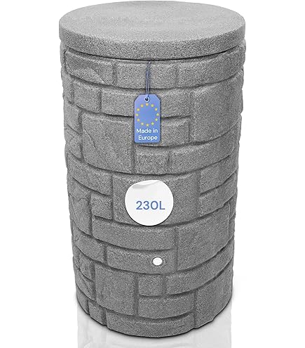 Cisterna Acqua Piovana Evergreen Lite 300 Litri, Finto Tronco, Marrone, Resistente UV E Gelo, Con Coperchio Sicuro E Raccordo Ottone - 2