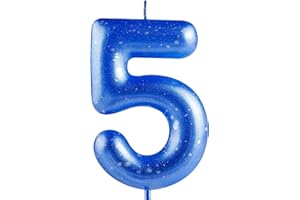 Hongplus Blue Silver Number 5 Candles, 5 Birthday Candle,Blue Happy Birthday Candles for Cake, Cake Topper Decorations for Boys Girls Him 5th Birthday Party Decorations Supplies Favor Gift