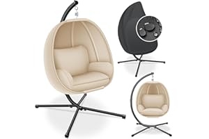 KESSER® Fauteuil Suspendu de Luxe avec Structure et Coussin d'assise Moelleux | Panier Suspendu intérieur et extérieur | Balançoire de Jardin | Panier Suspendu | Chaise Suspendue, Beige