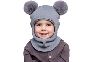 DRESHOW Gorro de Punto para Bebé Niño Niña Capucha Suave Invierno Sombreros y Bufandas con Doble Pompón para Pequeños Niños Niñas 1-6 Años