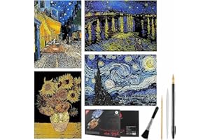 EGOSKY Kratzbilder Erwachsene, Kratzpapier Set Van Gogh Scratch Painting Art mit 4 Kratzwerkzeugen, DIY Scratchboard Kratzbilder für Kinder