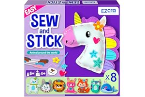 EZCRA 8-in-1 Easy to Do Animal Sewing Projects for Kids - Kids Craft Kits - No Mess Sewing Kit for Age 4,5,6,7,8 - Includes Stickers, Tools with Full Instruction