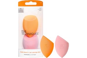 REAL TECHNIQUES - Set de 2 Esponjas para Maquillaje Facial - Incluye 1 Esponja Miracle Complexion + 1 Esponja Miracle Powder - Para Aplicar Todo Tipo de Maquillajes - Sin Látex - Diseño Profesional