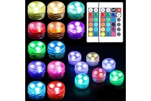 VEGENA Mini Underwater Light, Pack of 12 LED Tea Lights, Waterproof Tea Lights with Remote Control, RGB Multi Coloured LED Pond Lighting, Pool Lighting, Underwater Light for Aquarium, Pool, Vase, Christmas