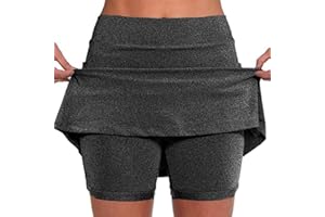 RPPORM Damen Rock mit Innenshorts Tennisrock Hohe Taille Sportrock mit Hose Kurz Golfrock Yoga Fitness Golf Laufrock Hosenrock 2 in1 Sport Leggings mit Rock Dehnbar Laufenrock Outdoor Minirock
